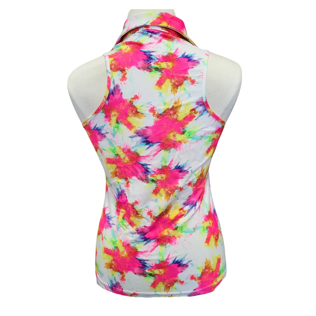 Tzu Tzu Multicolored Screenprint Splatter Sleeveless Women's Mock Polo Size XL