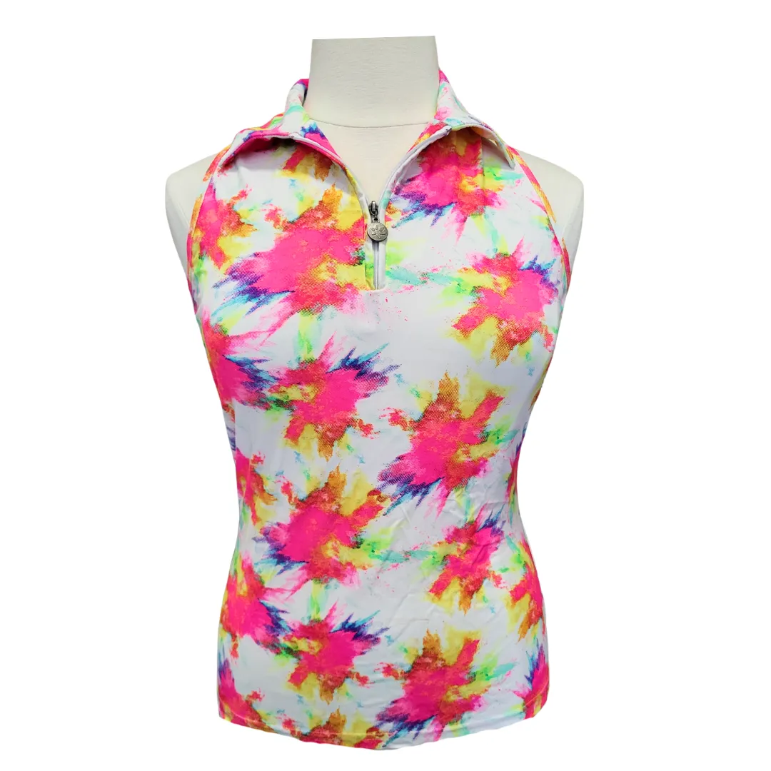 Tzu Tzu Multicolored Screenprint Splatter Sleeveless Women's Mock Polo Size XL