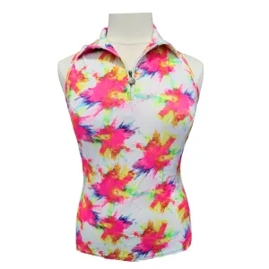 Tzu Tzu Multicolored Screenprint Splatter Sleeveless Women's Mock Polo Size XL