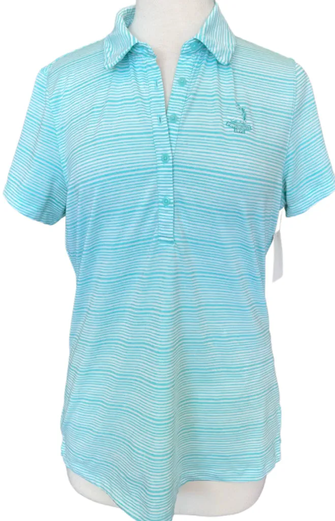 Under Armour Jade & White Striped Golf Polo w/ Pinehurst Logo Size L MSP$60