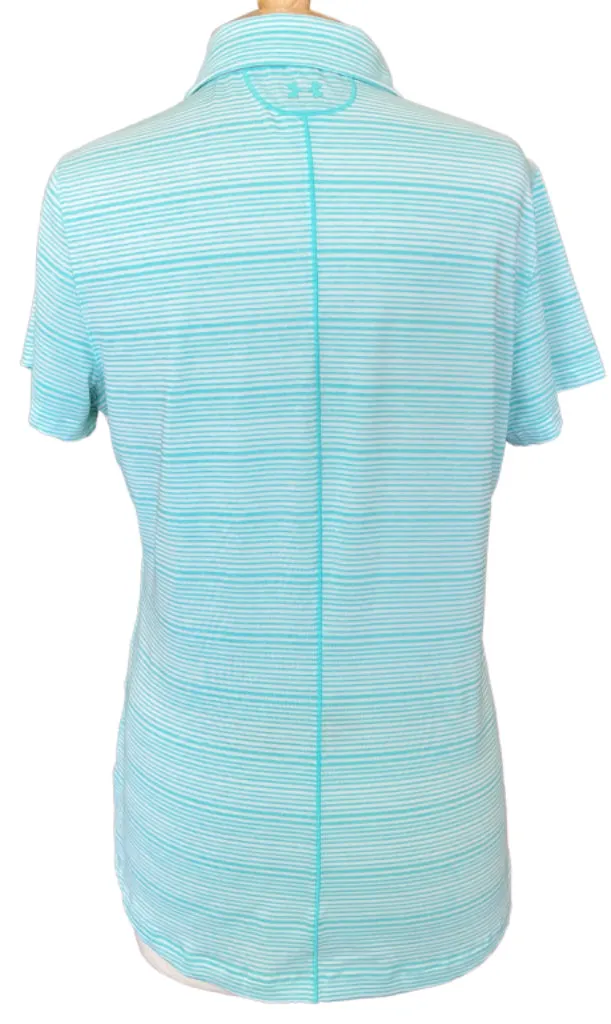 Under Armour Jade & White Striped Golf Polo w/ Pinehurst Logo Size L MSP$60