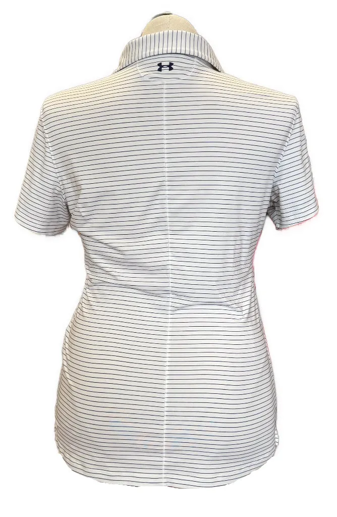 Under Armour Women's White & Navy Striped Golf Polo Size L MSP$60