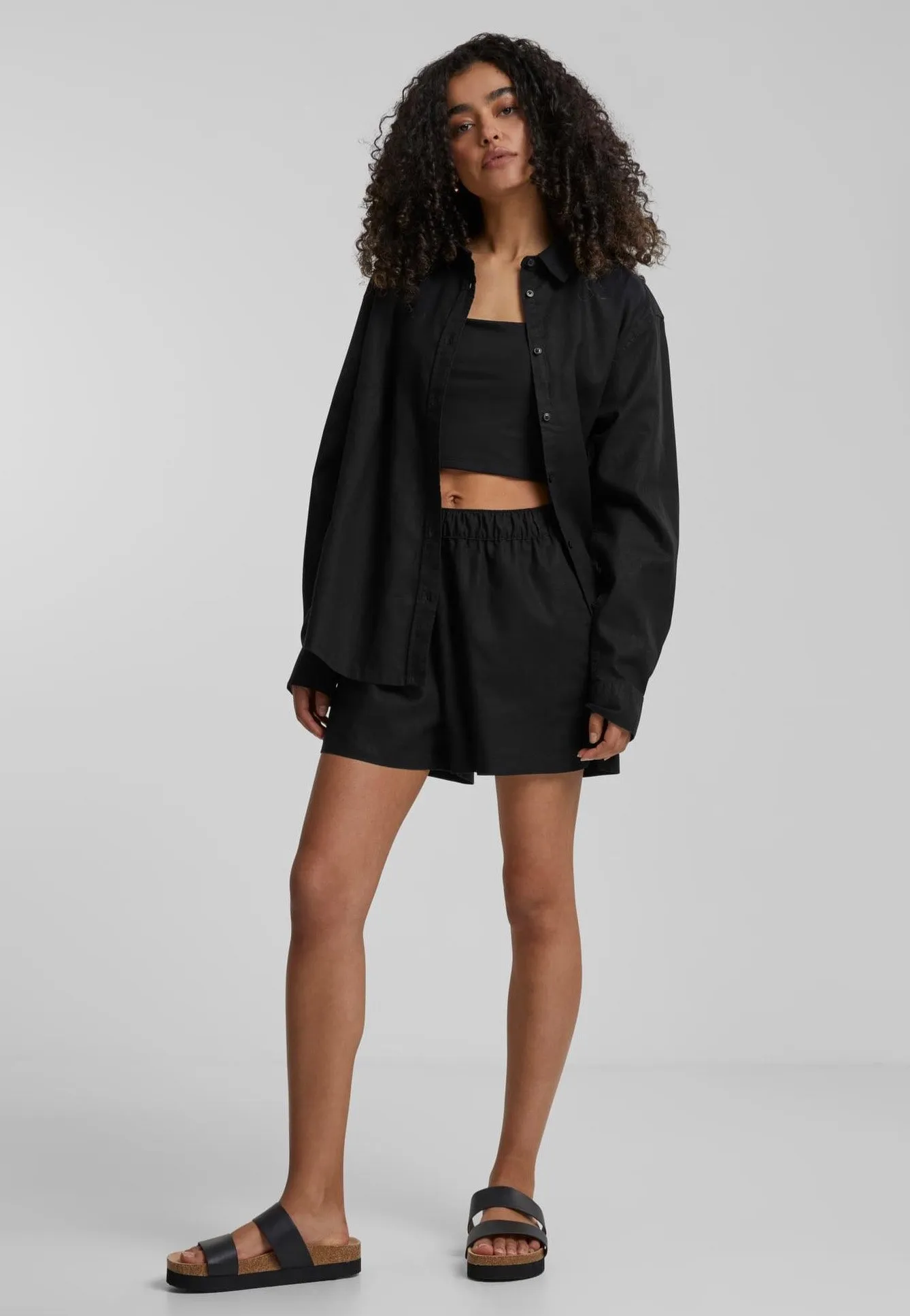 Urban Classics - Ladies Linen Mixed Black - Shorts