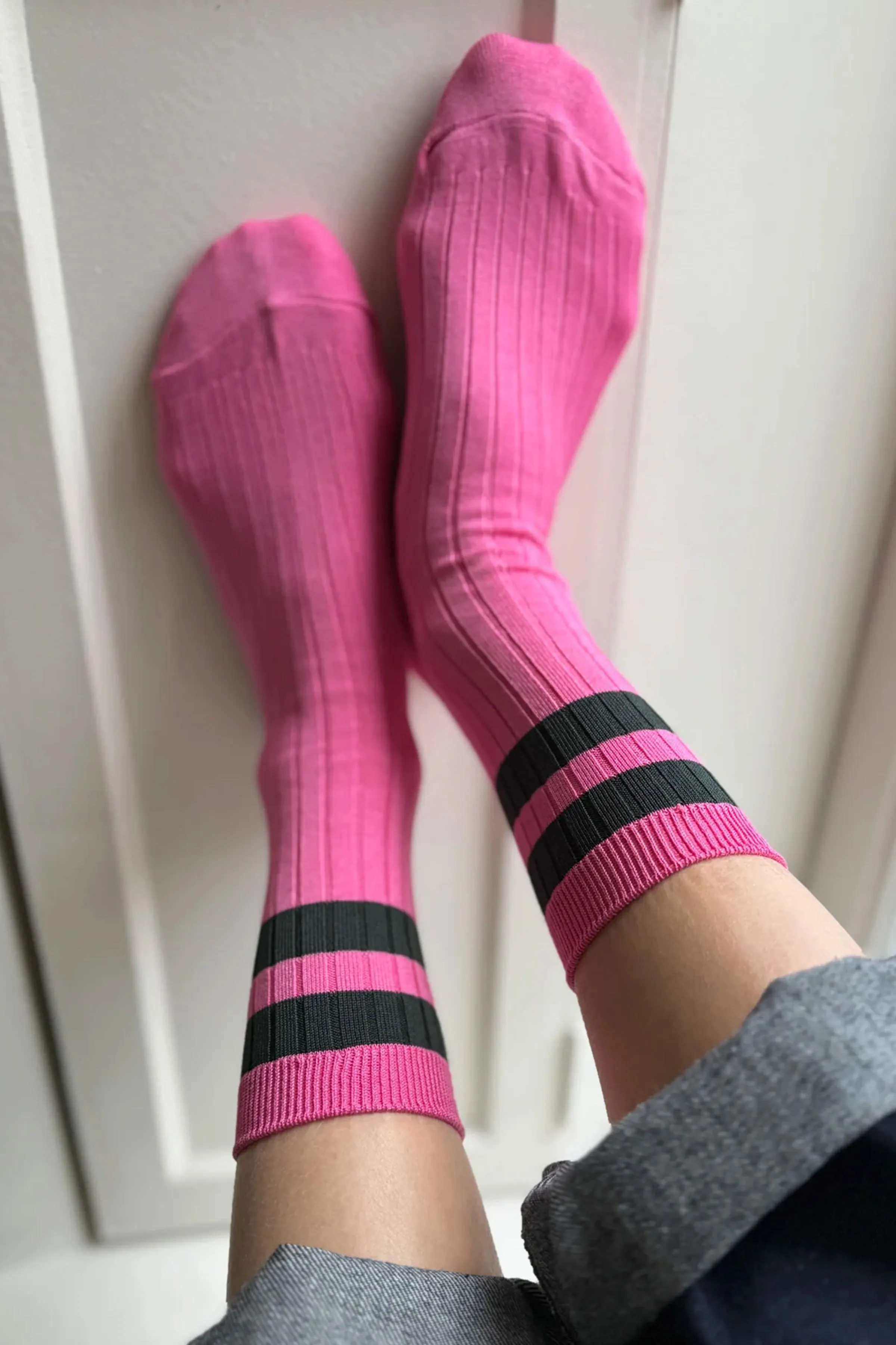 Varsity Her Socks (Pink Green)