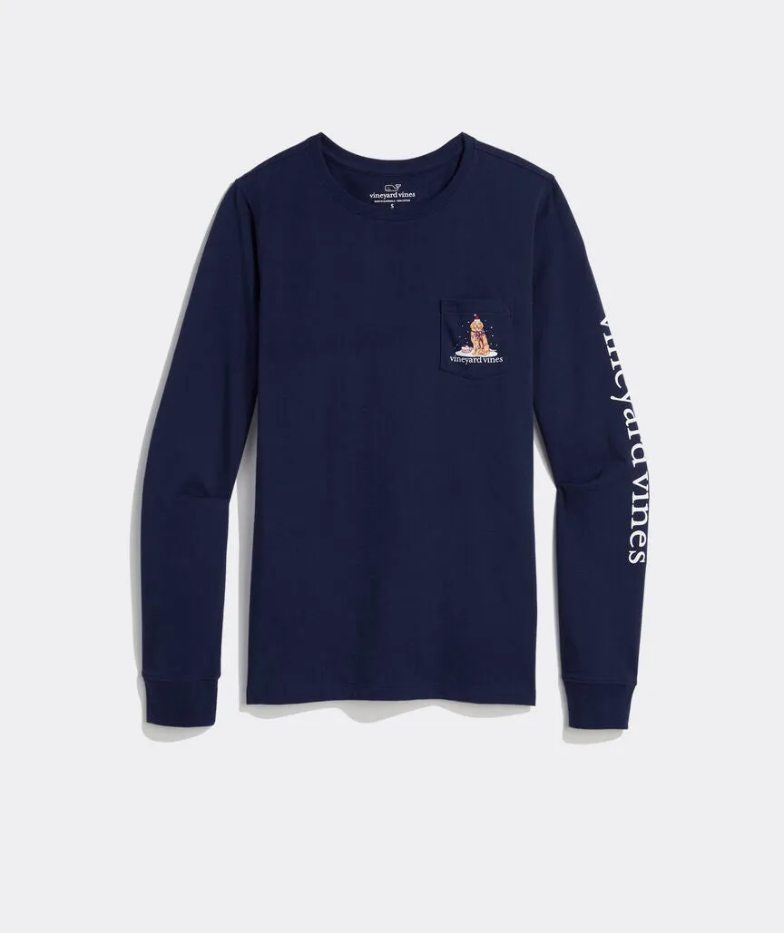 Vineyard Vines Women's Santa's Helper Long-Sleeve Pocket Tee - Deep Bay