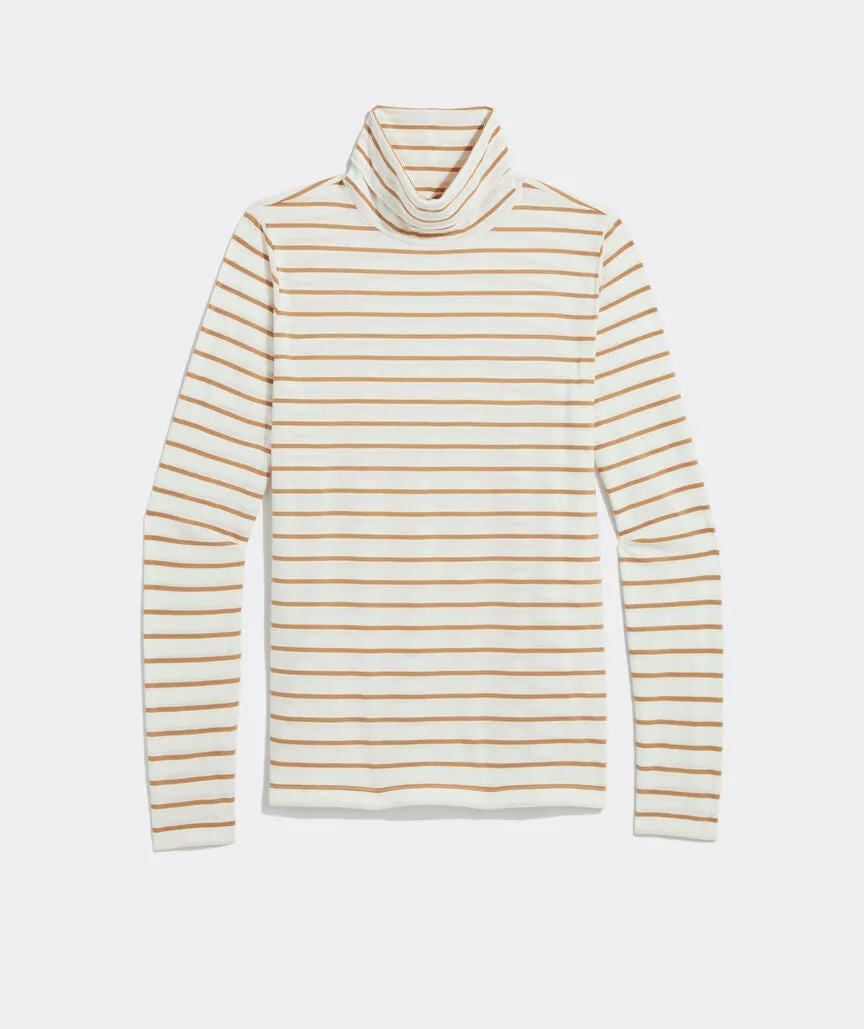 Vineyard Vines Women's Striped Pima Cotton Turtleneck - Marsh/Almond