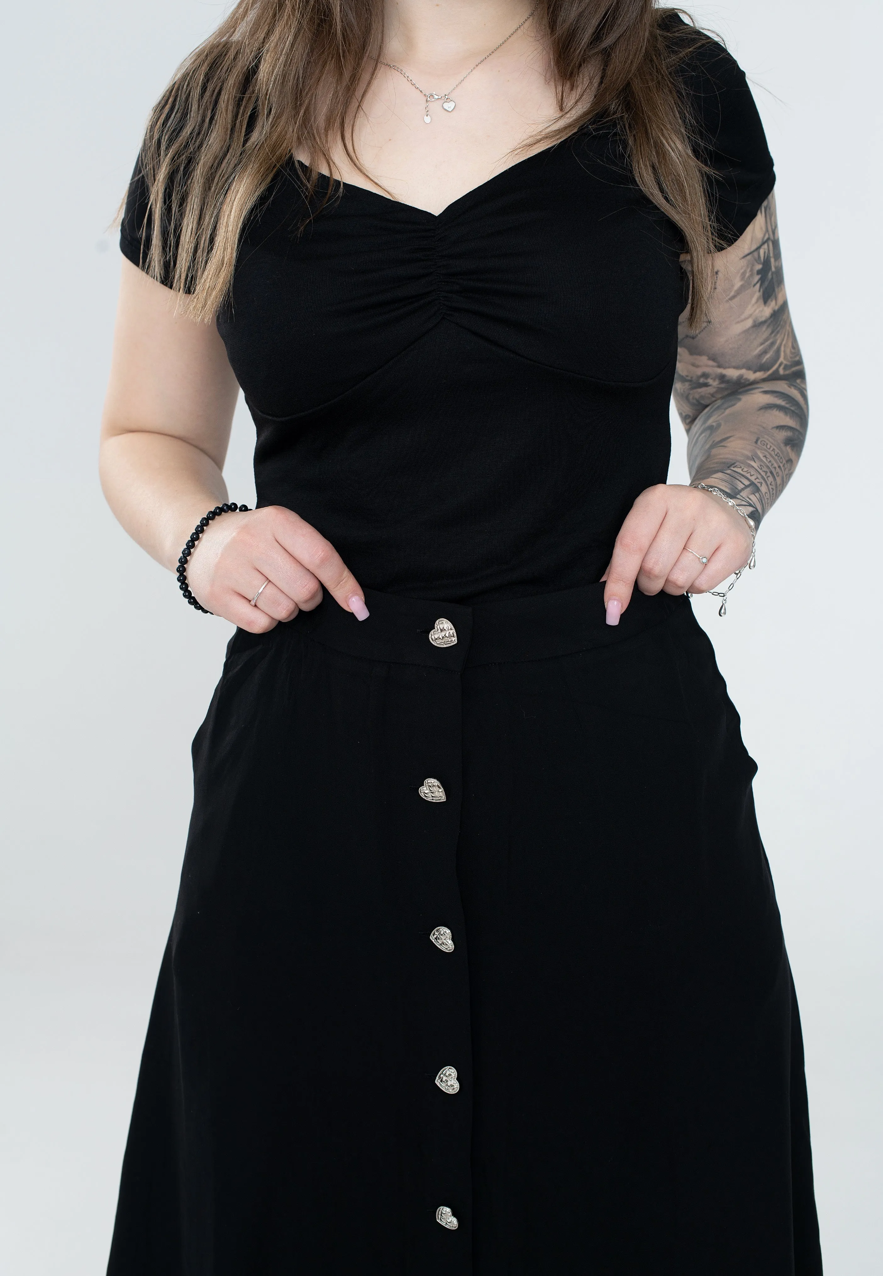Voodoo Vixen - Heart Button Midi Black - Skirt