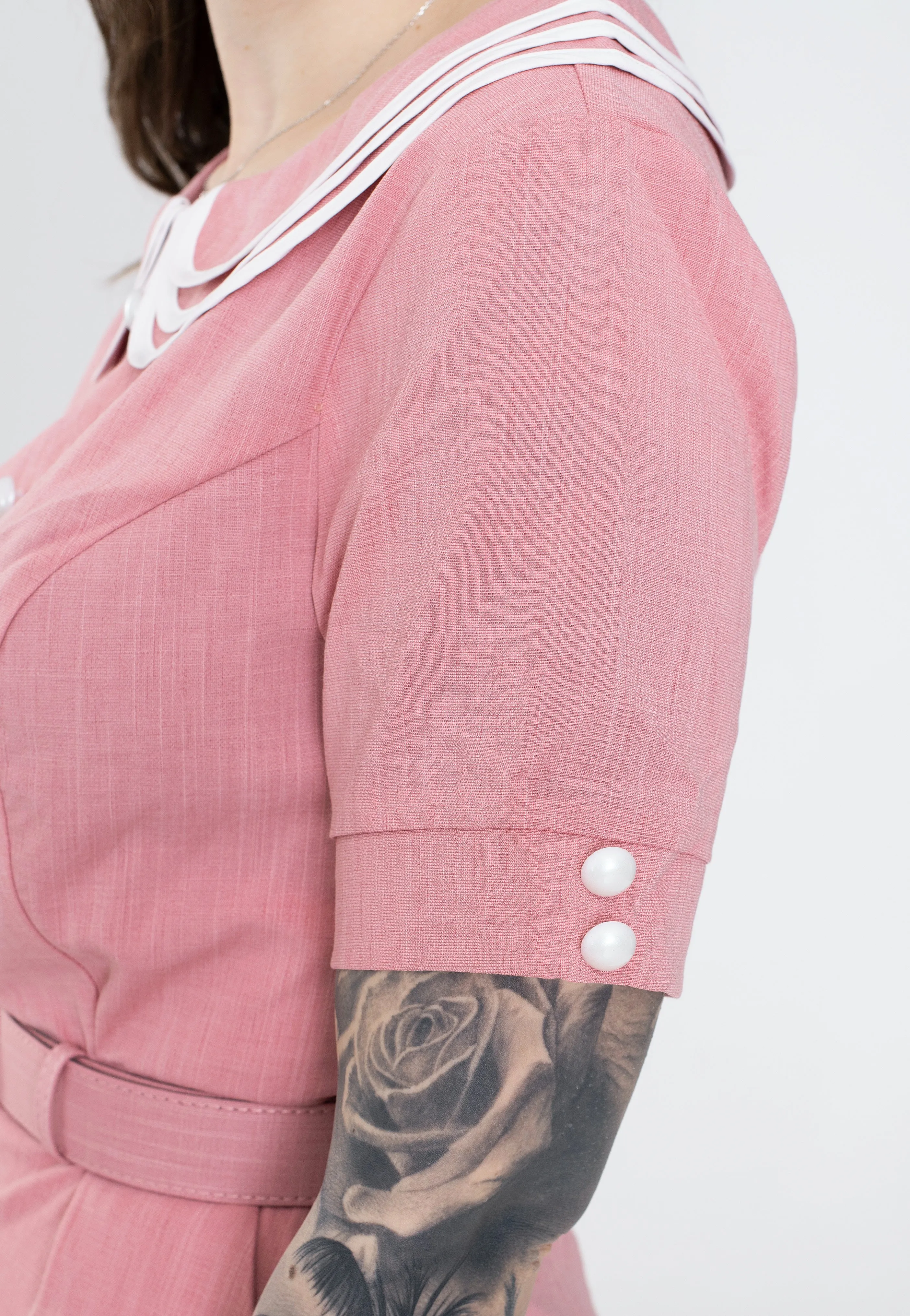 Voodoo Vixen - Layered Collar Belted Pink - Dress