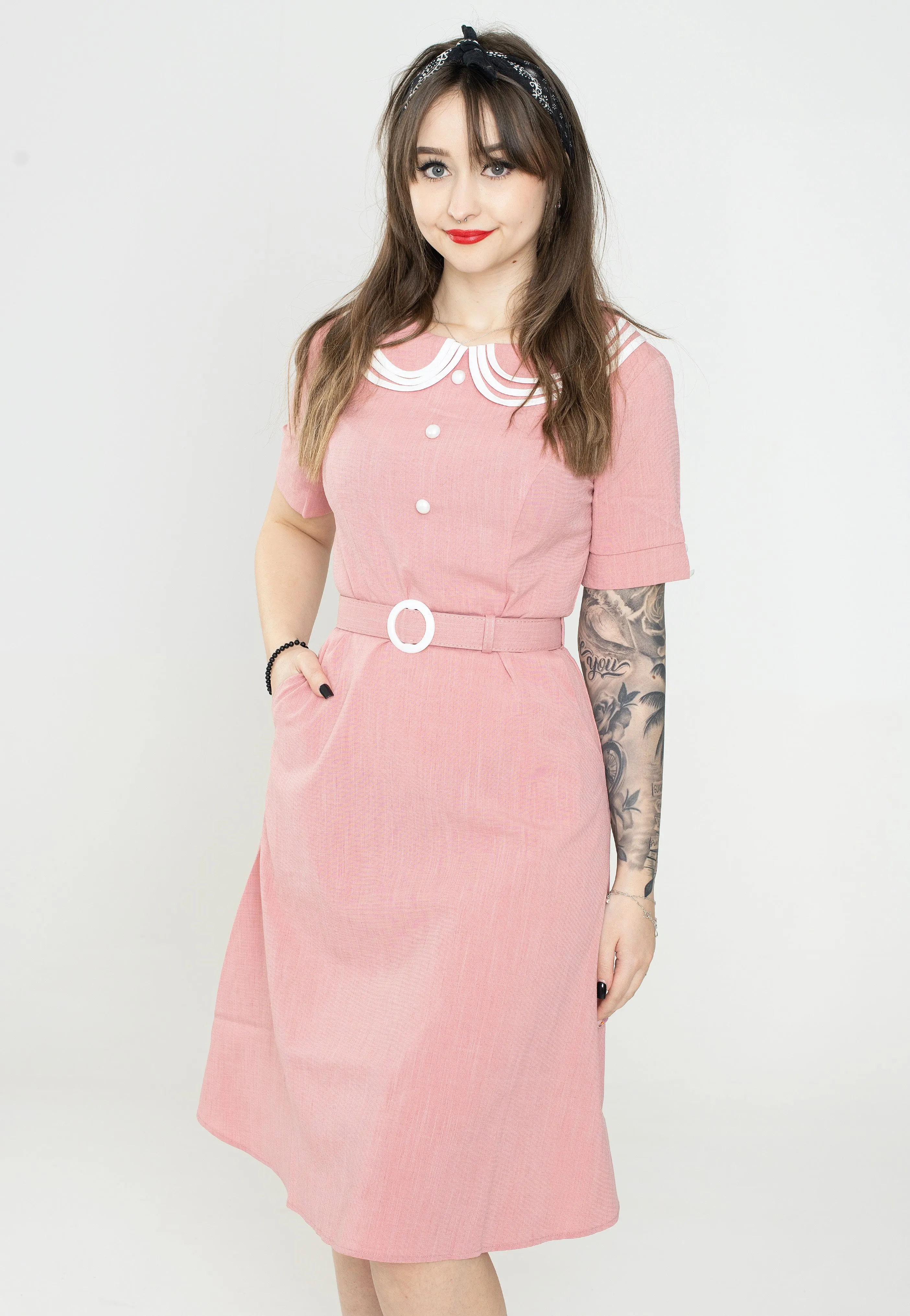 Voodoo Vixen - Layered Collar Belted Pink - Dress