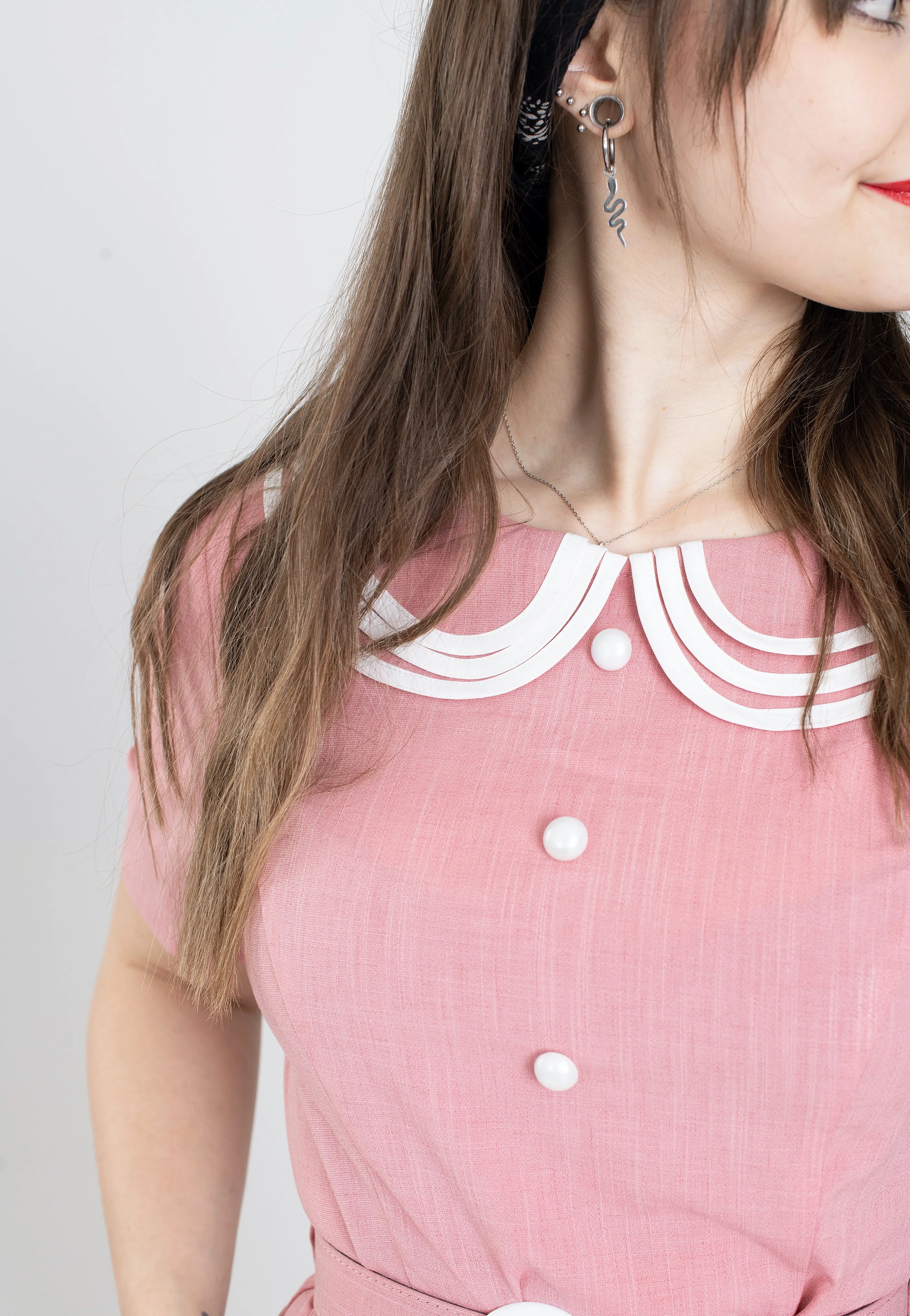 Voodoo Vixen - Layered Collar Belted Pink - Dress