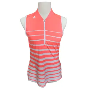 Women's Adidas Coral & White Striped Zip Sleeveless Golf Top Size S