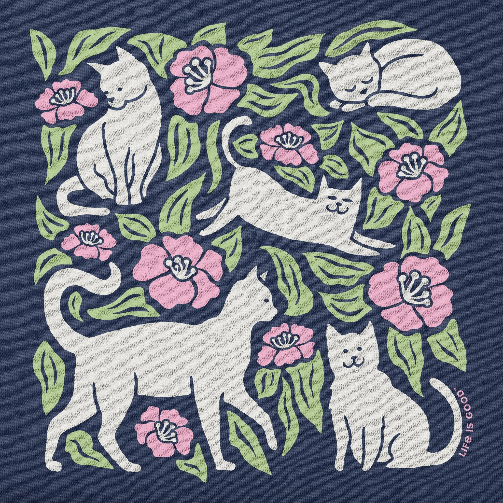 Women's Cats Among Flowers Simply True Fleece Crew LIFE IS GOOD