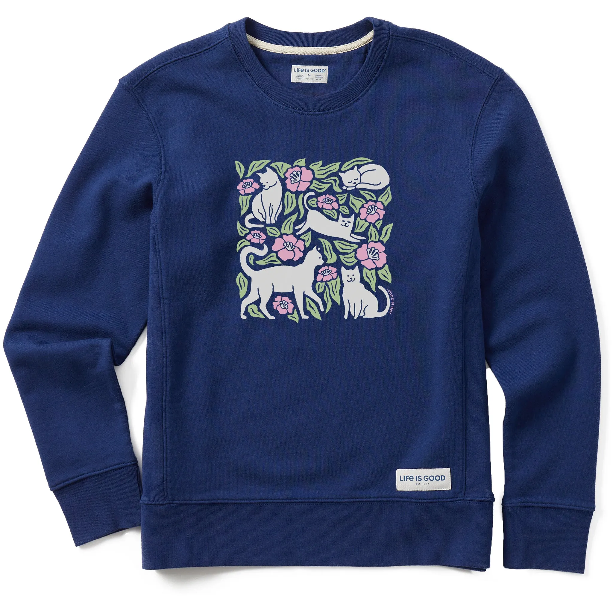 Women's Cats Among Flowers Simply True Fleece Crew LIFE IS GOOD