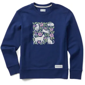 Women's Cats Among Flowers Simply True Fleece Crew LIFE IS GOOD