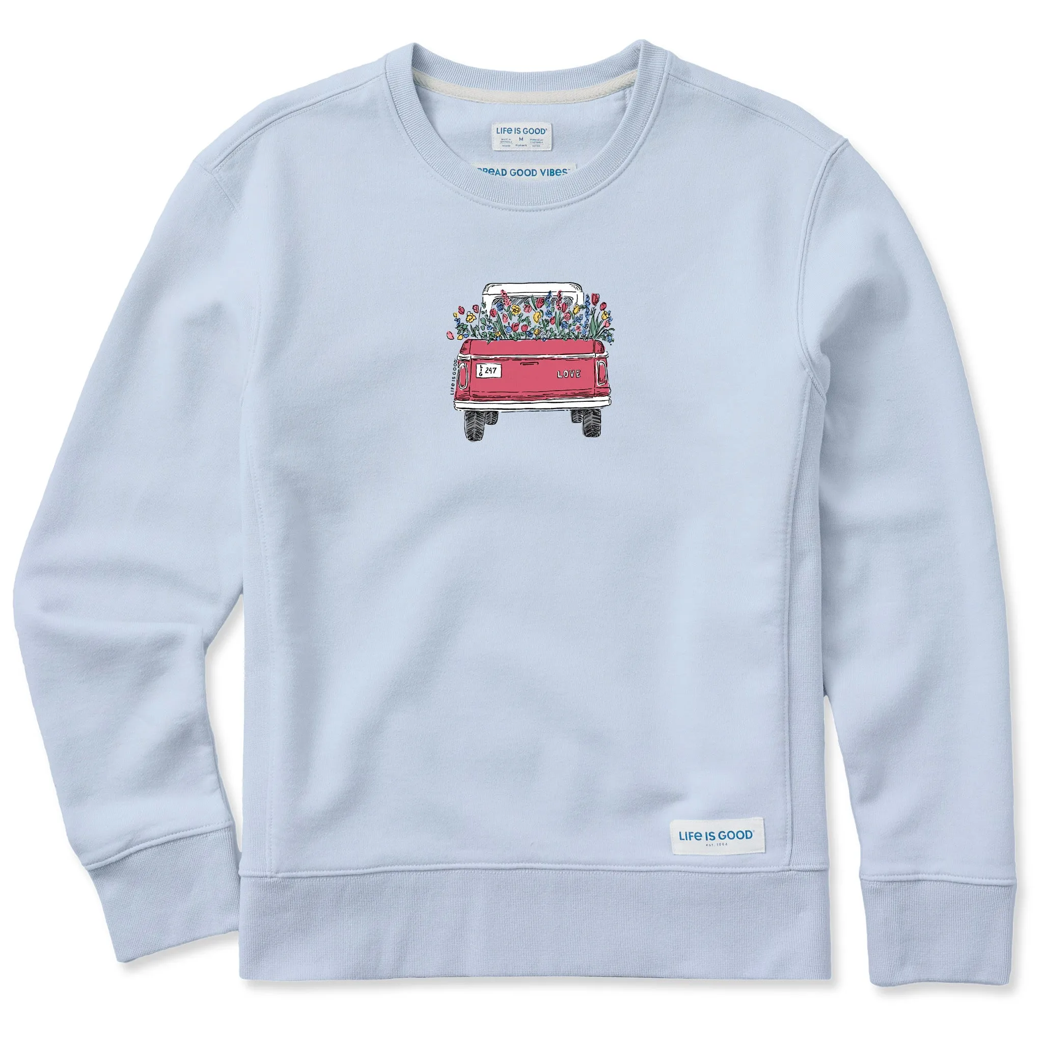 Women's Flower Love Truck Simply True Fleece Crew LIFE IS GOOD
