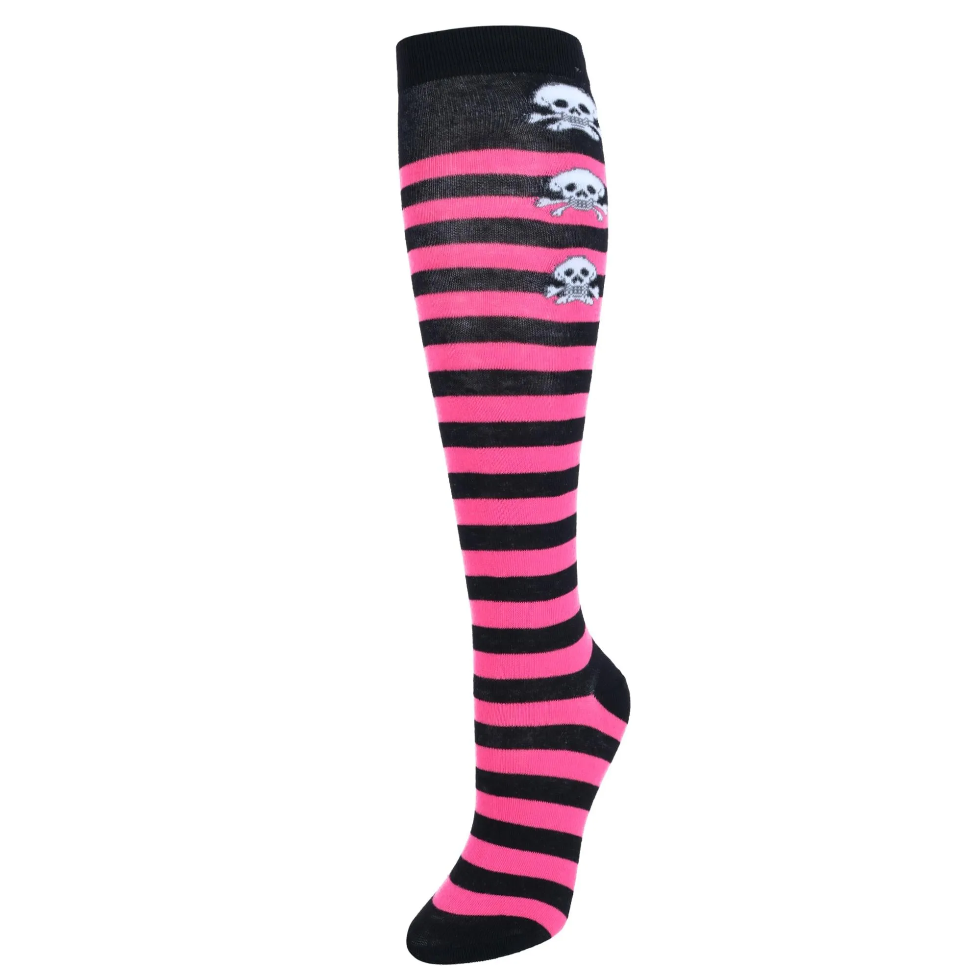 Women's Gothic Skull Striped Knee-High Socks (1 Pair)