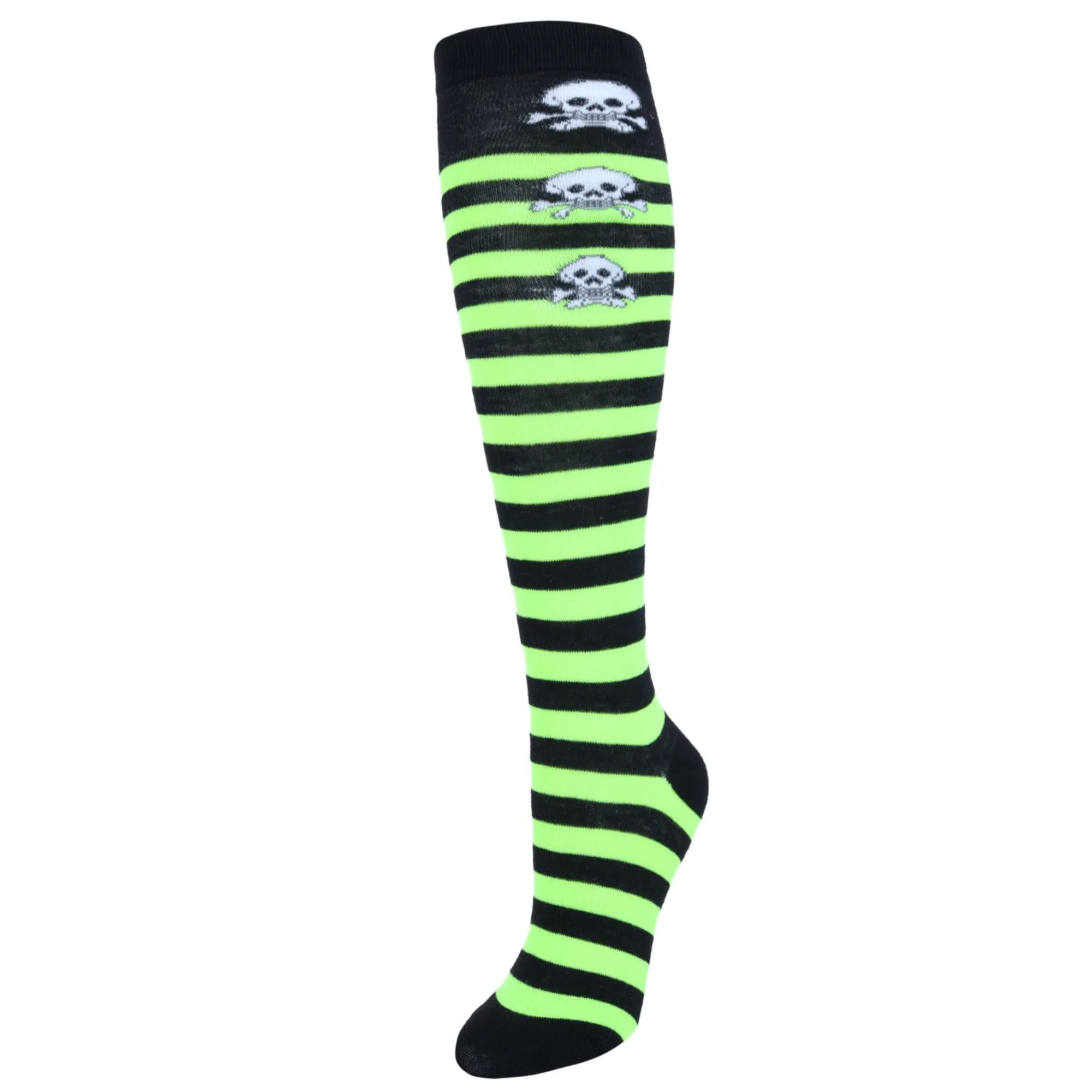 Women's Gothic Skull Striped Knee-High Socks (1 Pair)