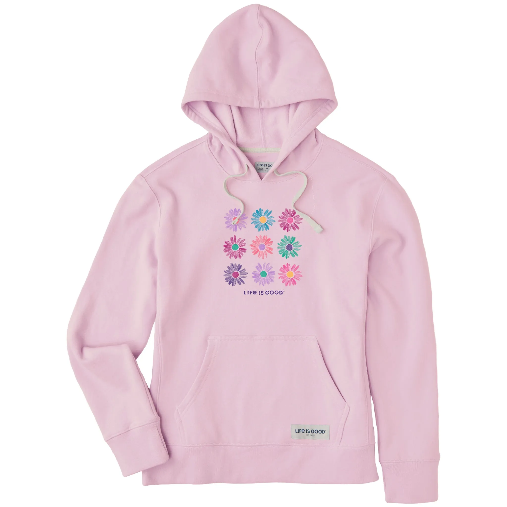 Women's Grid of Painted Daisies Simply True Fleece Hoodie LIFE IS GOOD