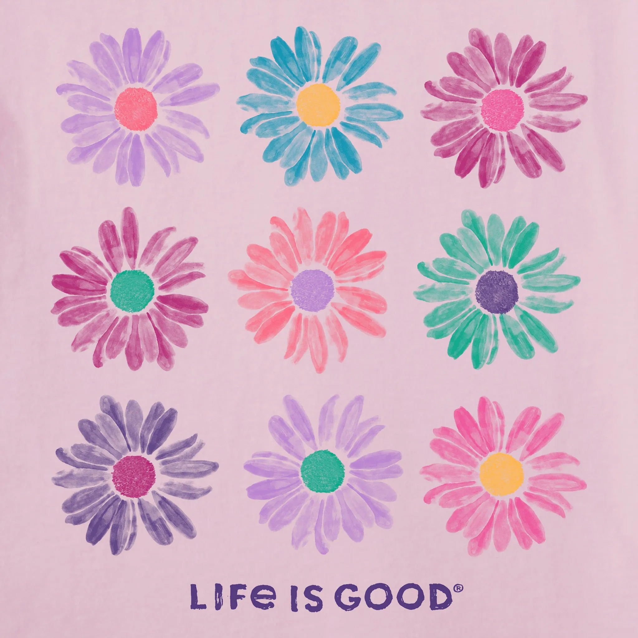 Women's Grid of Painted Daisies Simply True Fleece Hoodie LIFE IS GOOD