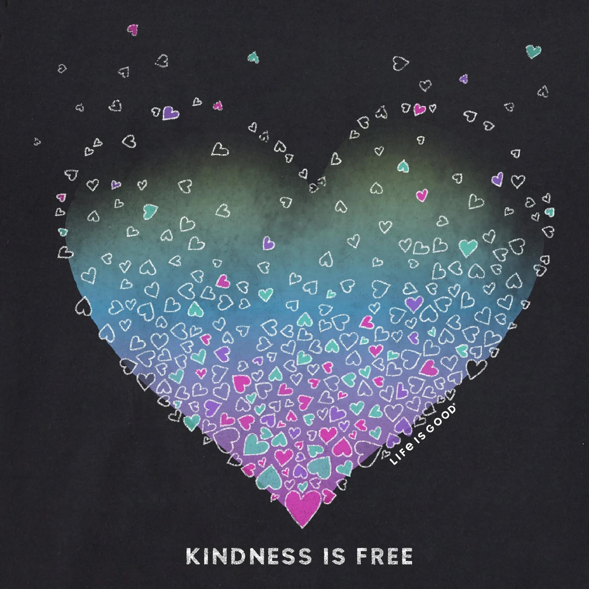 Women's Kindness is Free Evaporating Heart Simply True Crew LIFE IS GOOD