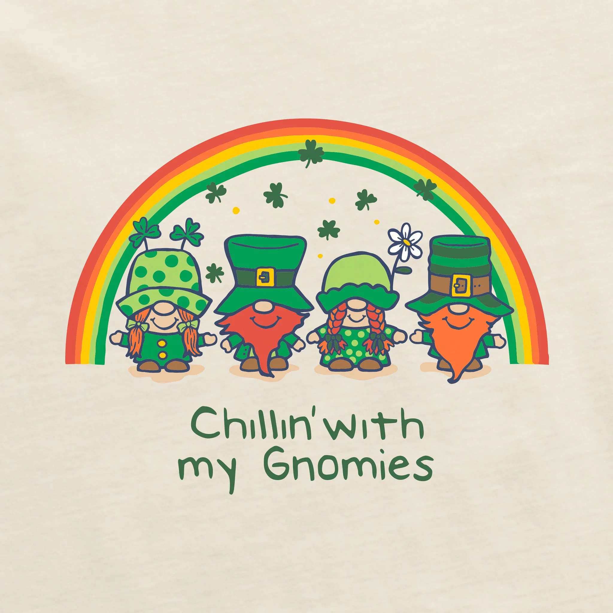 Women's Leprechaun Rainbow Gnomes Simply True Crew LIFE IS GOOD