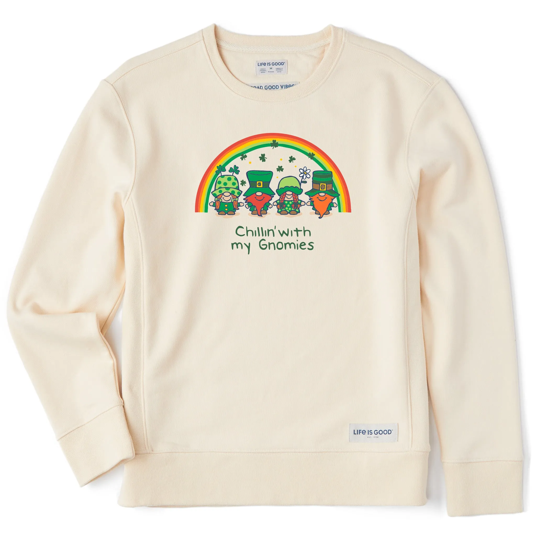 Women's Leprechaun Rainbow Gnomes Simply True Crew LIFE IS GOOD