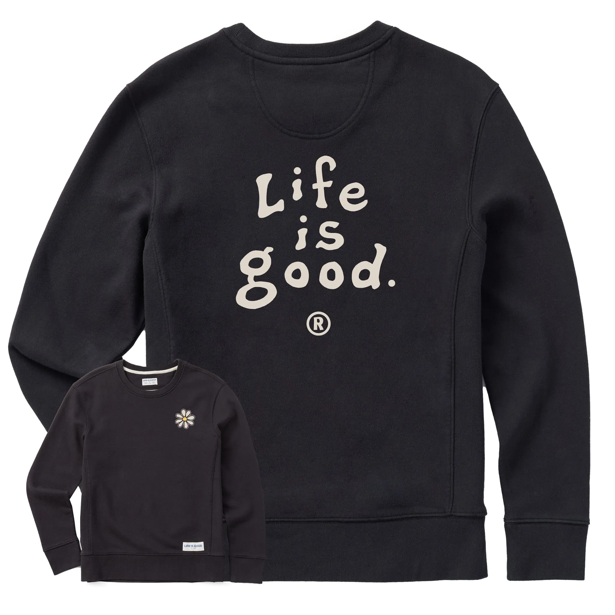 Women's LIG Vintage Wordmark Stacked Simply True Fleece Crew LIFE IS GOOD
