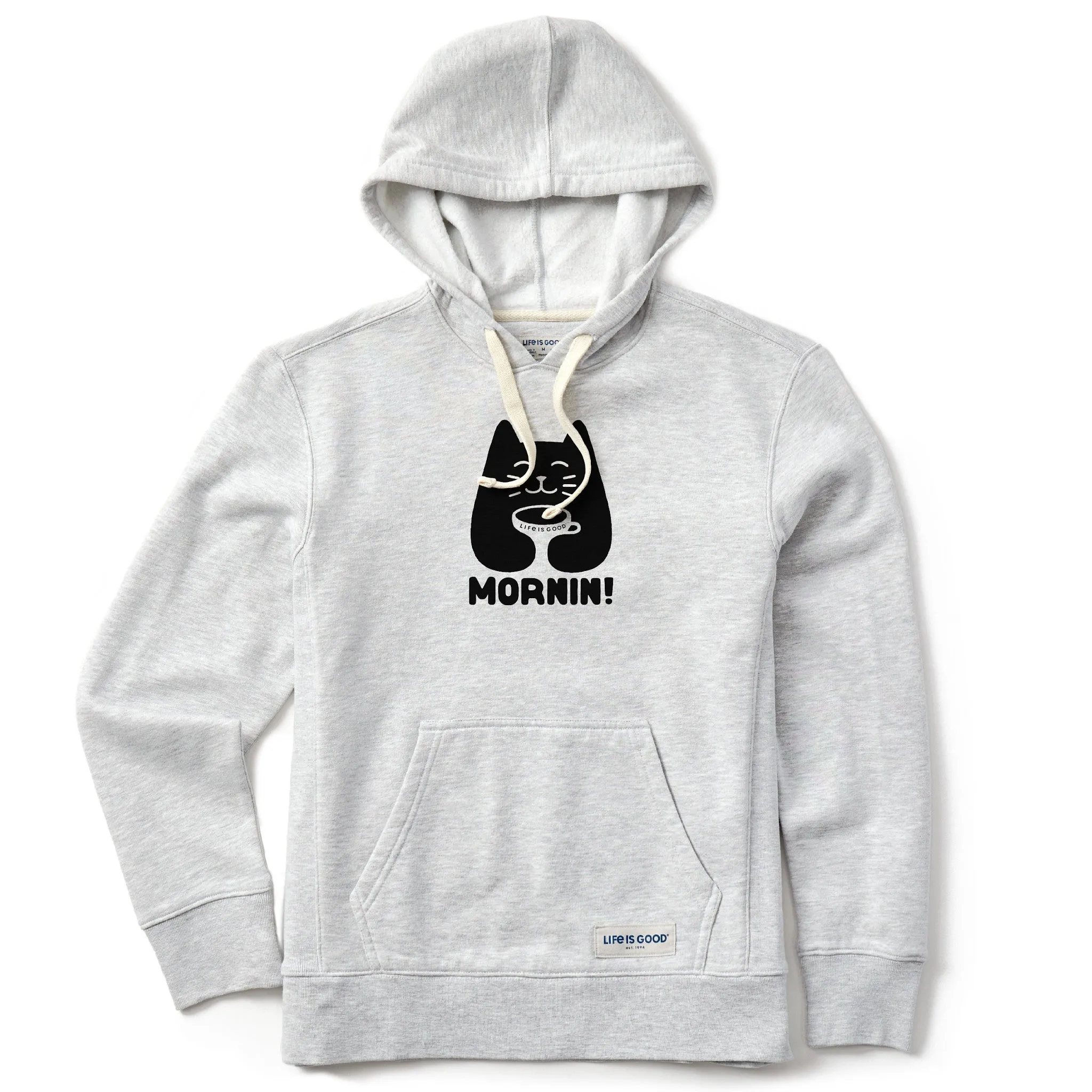 Women's Mornin Coffee Cat Simply True Fleece Hoodie LIFE IS GOOD