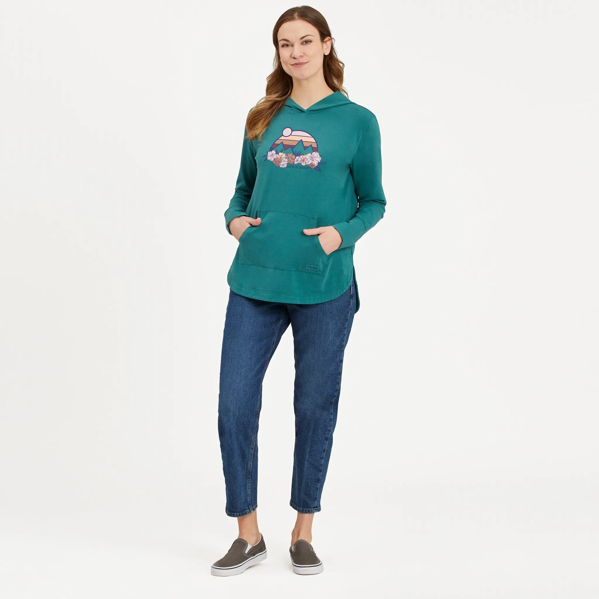 Women's Retro Mountains Floral Crusher-FLEX Hoodie Tunic LIFE IS GOOD