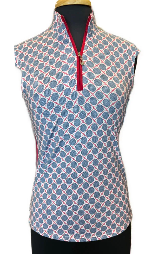 Women's San Soleil White, Navy & Red Golf Ball Print Sleeveless  Golf Top Size XS MSP$92