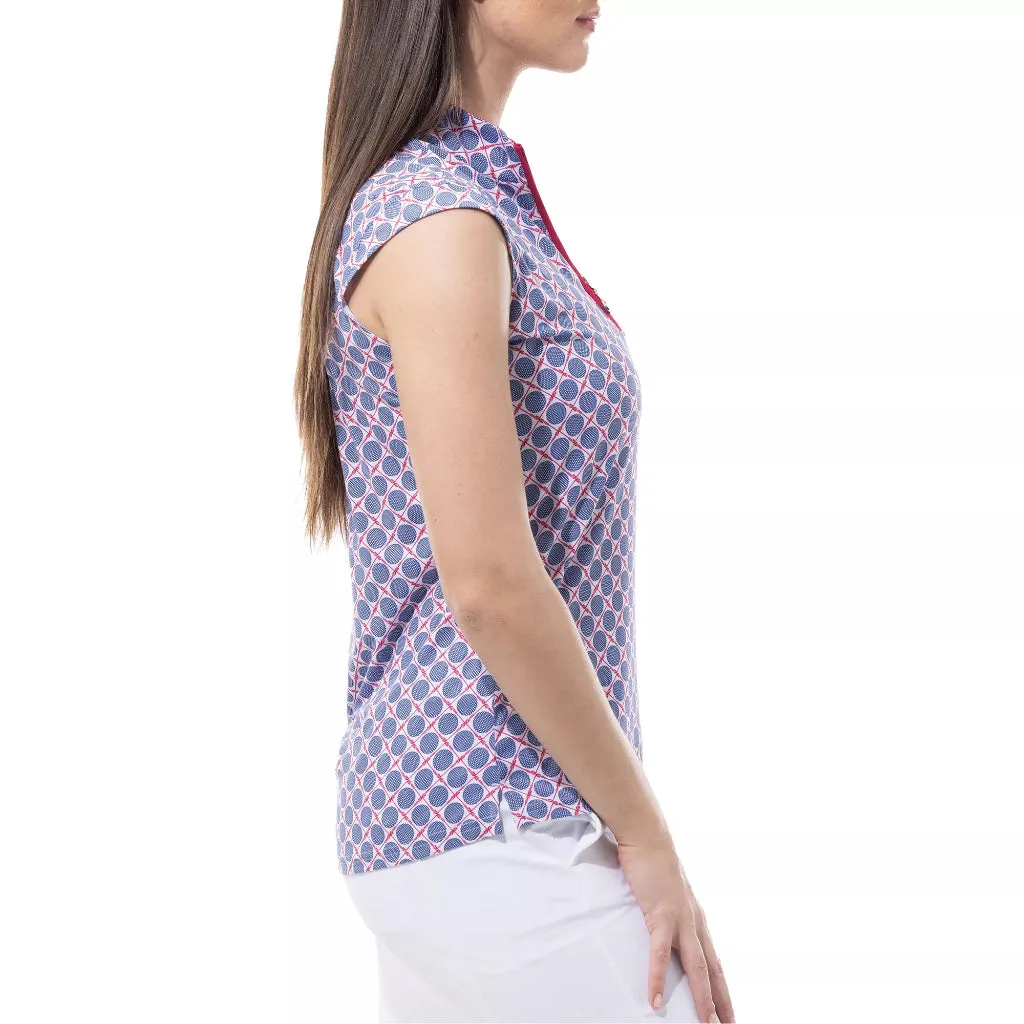 Women's San Soleil White, Navy & Red Golf Ball Print Sleeveless  Golf Top Size XS MSP$92