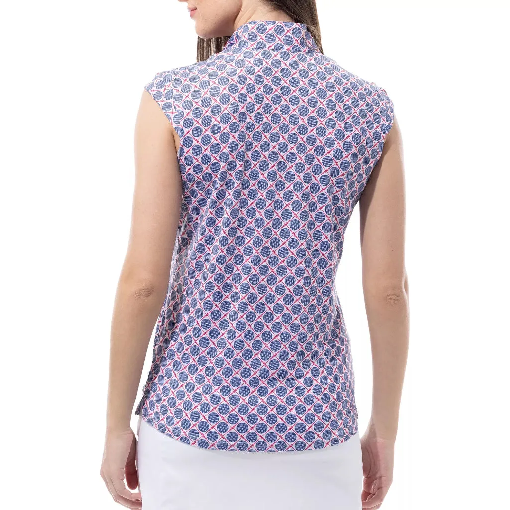Women's San Soleil White, Navy & Red Golf Ball Print Sleeveless  Golf Top Size XS MSP$92