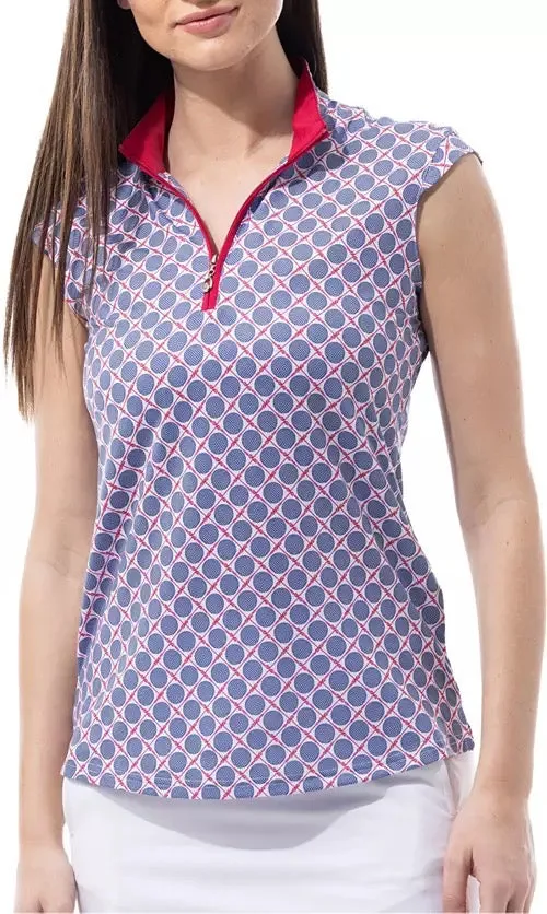 Women's San Soleil White, Navy & Red Golf Ball Print Sleeveless  Golf Top Size XS MSP$92