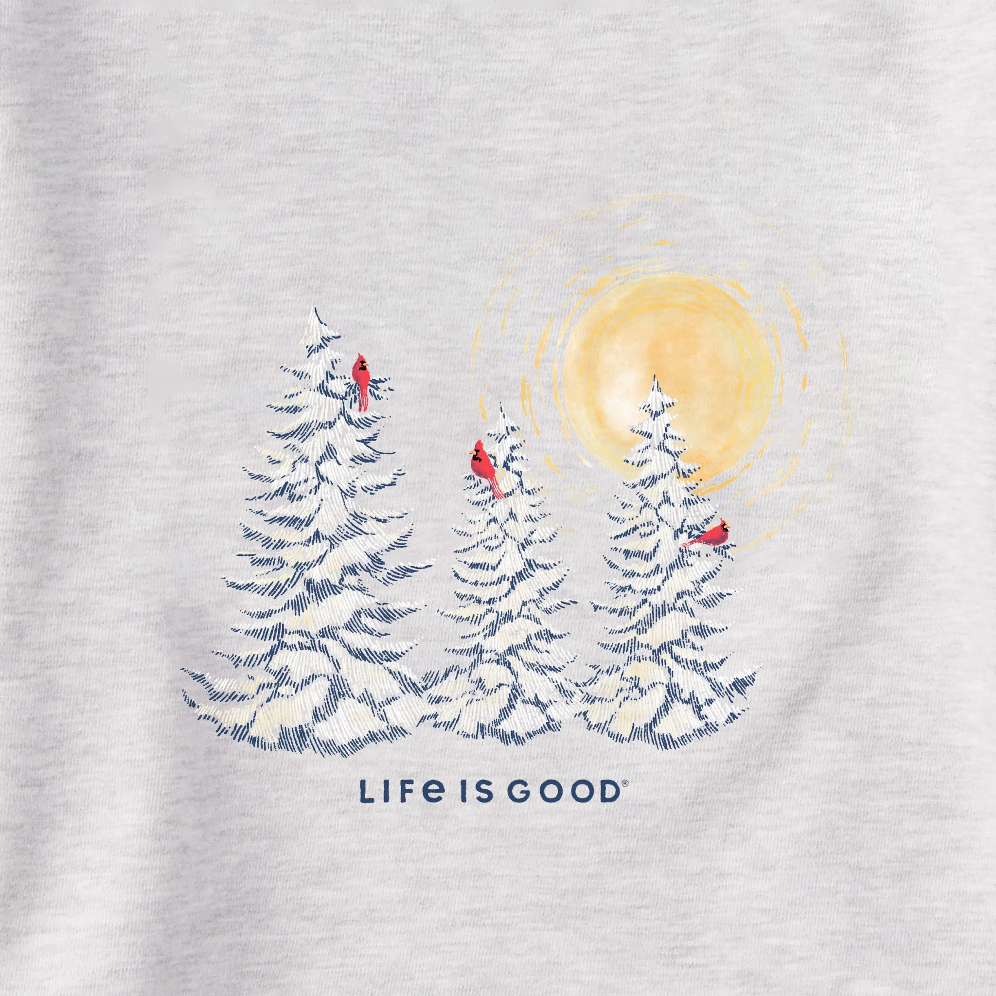 Women's Snowy Pines with Cardinals Simply True Fleece Hoodie LIFE IS GOOD