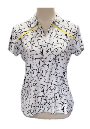 Women's Sport Haley White & Black Golf Polo w/ Yellow Trim Size M MSP$75