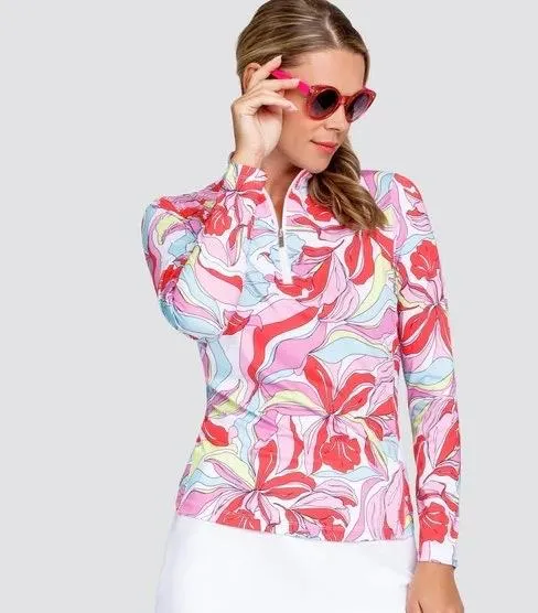 Women's Tail Activewear Cora Long Sleeve Golf Top - Painted Petals Size L  MSP$78