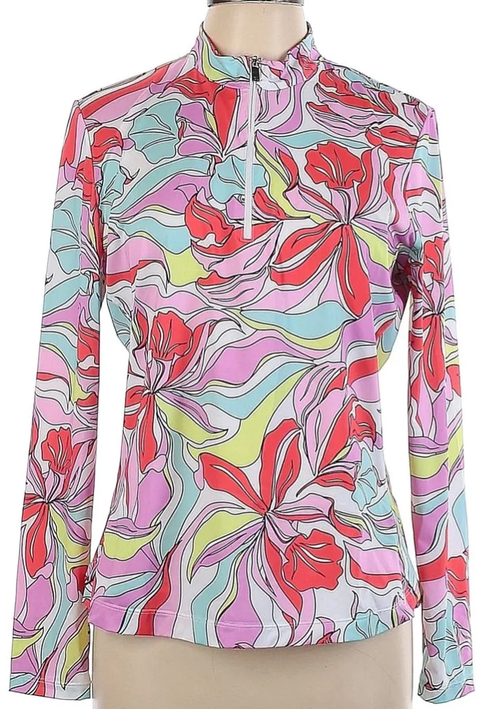 Women's Tail Activewear Cora Long Sleeve Golf Top - Painted Petals Size L  MSP$78