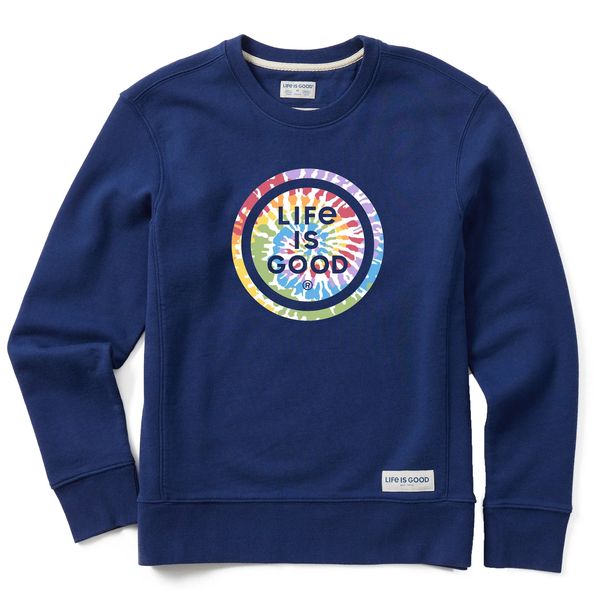 Women's Tie Dye Coin Simply True Fleece Crew LIFE IS GOOD
