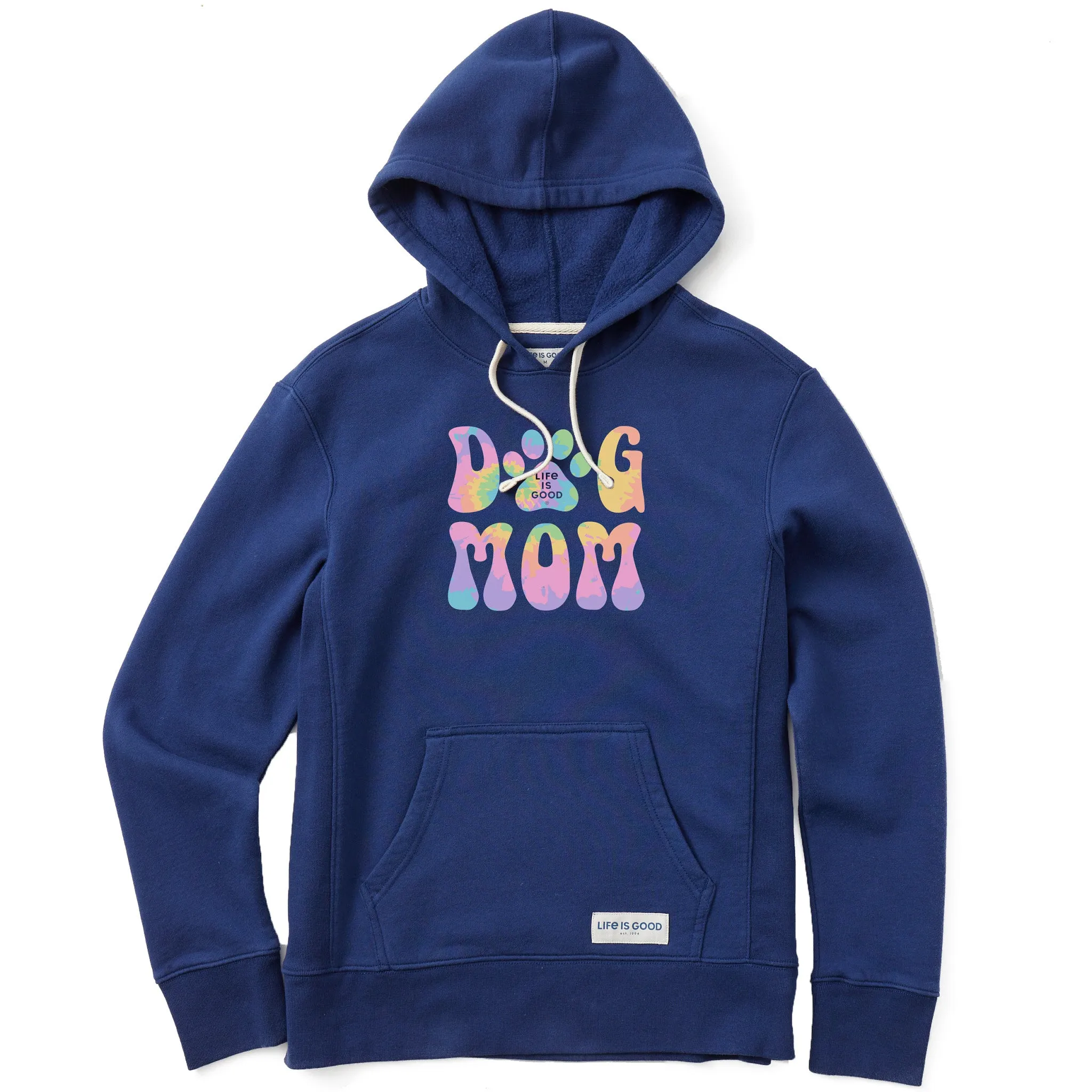 Women's Tie Dye Dog Mom Simply True Fleece Hoodie LIFE IS GOOD