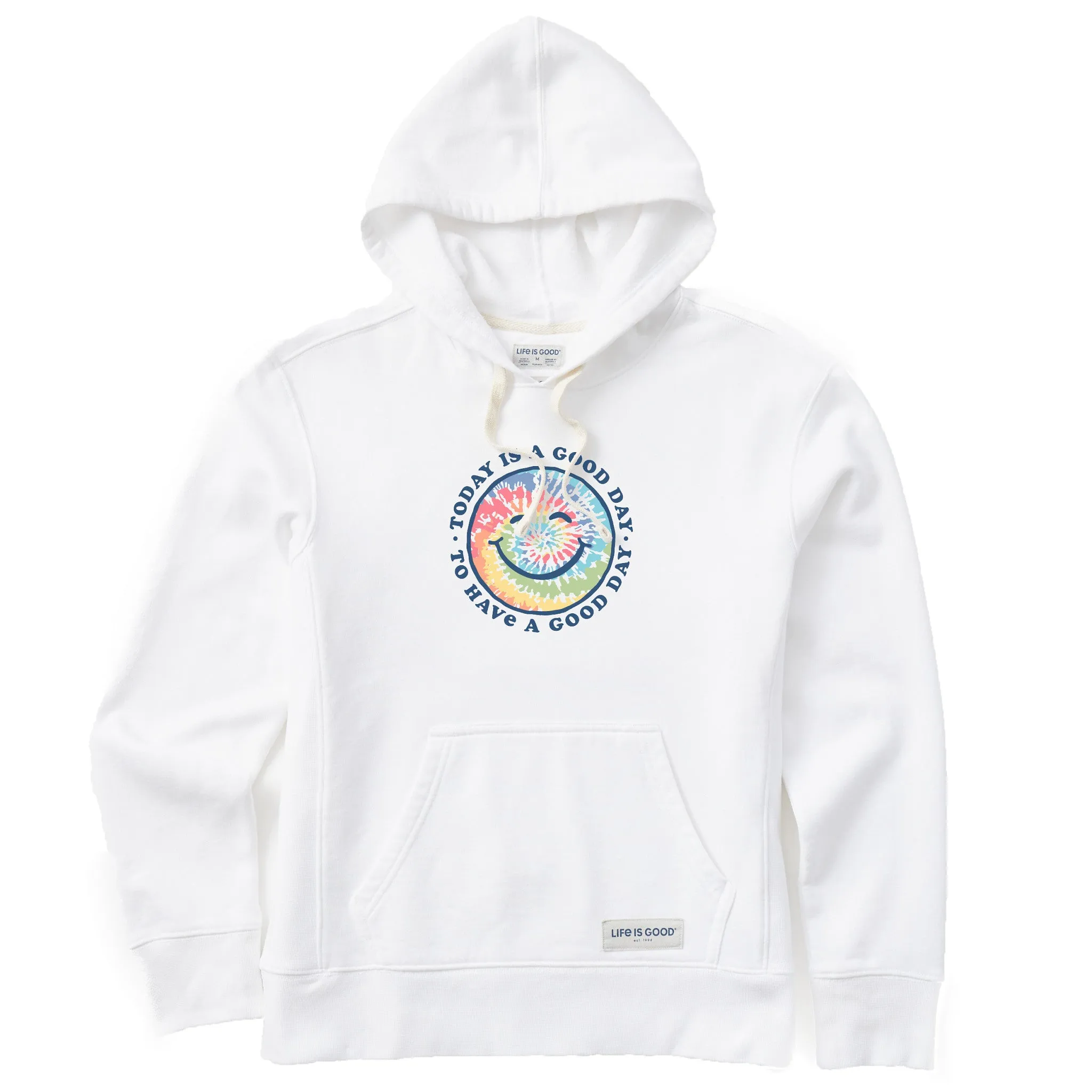 Women's Tie Dye Smile Good Day Simply True Fleece Hoodie LIFE IS GOOD